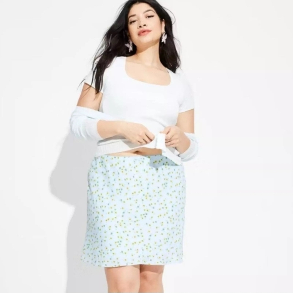 Women's Chiffon A-Line Mini Skirt - Wild Fable Light Aqua Blue Floral S